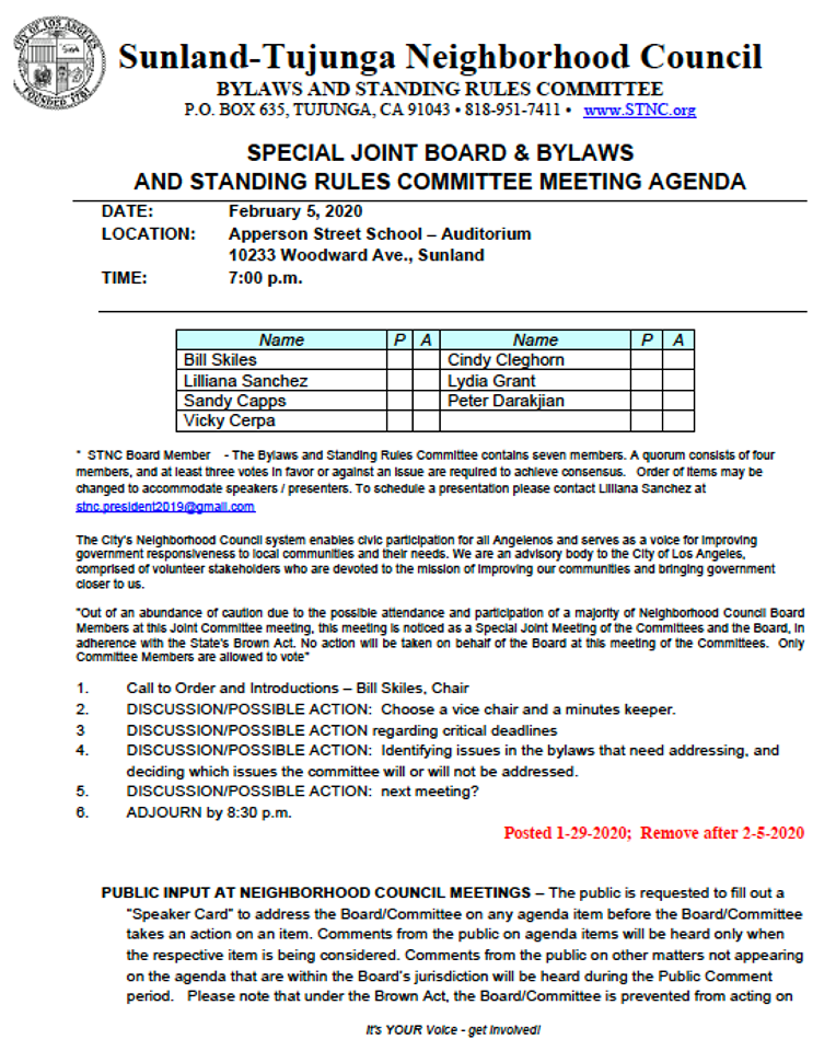 STNC - Joint Board & Bylaws & Standing Rules Committee meeting