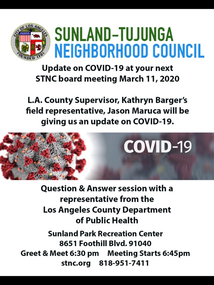 Sunland-Tujunga Neighborhood Council STNC - COVID-19 Question & Answer with the L.A. County Dept. Of Health