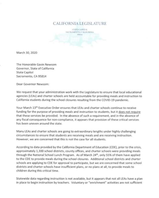 Assemblymember Luz Rivas - COVID19 - Free School Meals