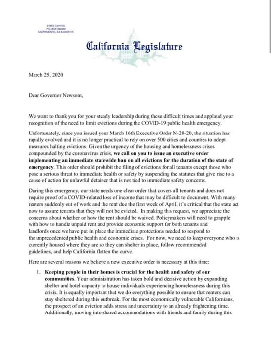 Assemblymember Luz Rivas - Statewide Moratorium on Evictions 
