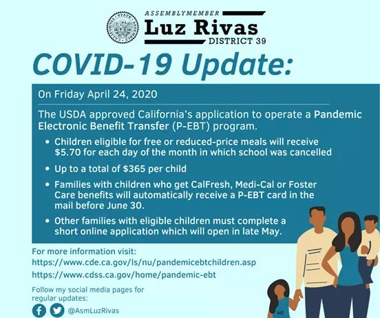 Assemblymember Luz Rivas - USDA Approved Pandemic Electronic Benefits Transfer (P-EBT) Program 