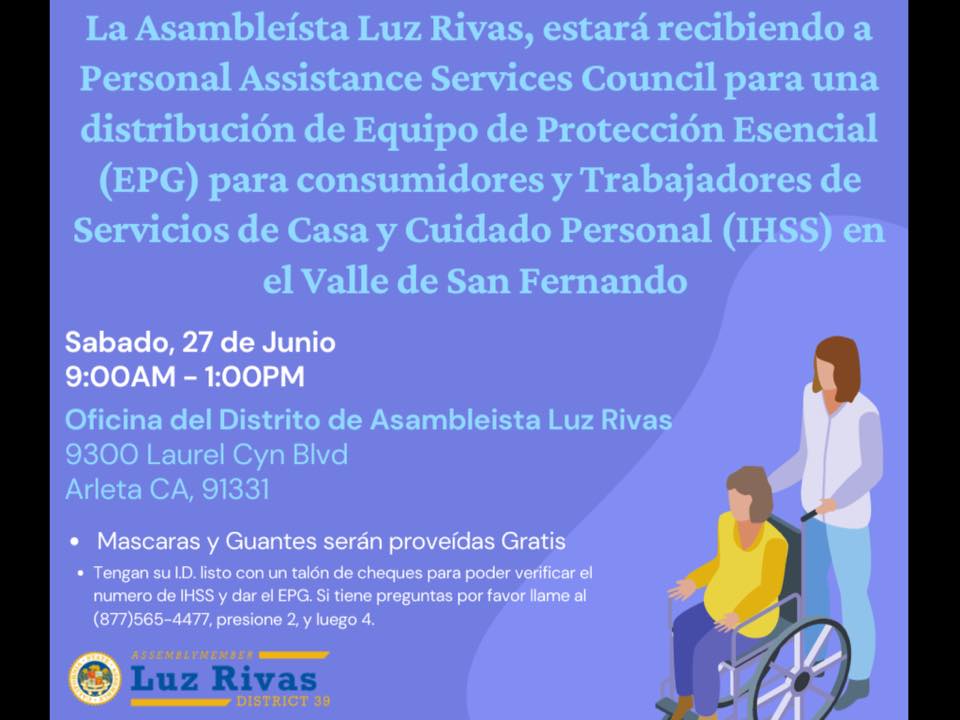 IHSS Providers - Assembleywoman Luz Rivas has free PPE