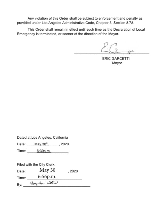 STNC - Mayor Garcetti Issued Citywide Curfew Order