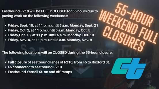 Series of 55-hour WEEKEND FULL CLOSURES