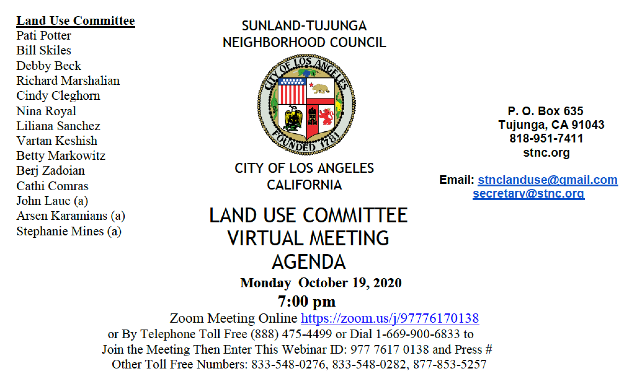 STNC Land Use Committee Meeting 