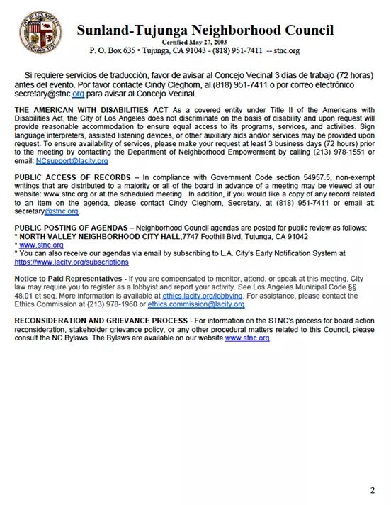 From Sunland Tujunga Neighborhood Council STNC - STNC Special Joint Board + Elections Committee  