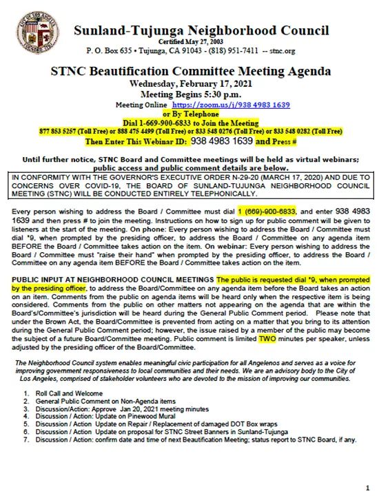 STNC Beautification Committee Meeting 
