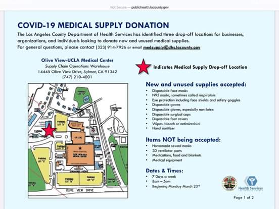 Sunland Tujunga Neighborhood Council STNC Donation Medical Equipment Drop-Off at Olive View Medical Center 