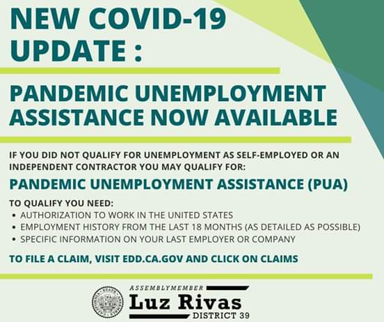 Assemblymember Luz Rivss Desk - New COVID-19 Update - Pandemic Unemployment  Assistance Now Available 