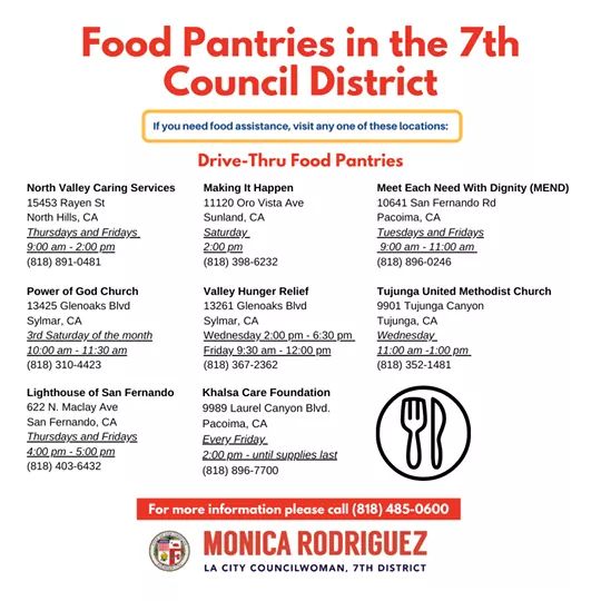 From Councilwoman Monica Rodriguez Desk -Local Food Pantries Available to the CD7 District. 