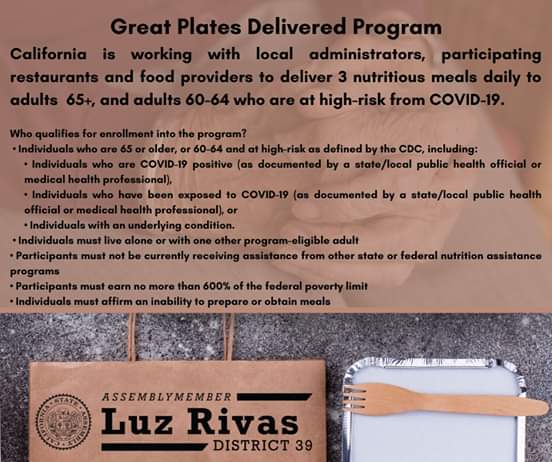 Assemblymember Luz Rivas - Great Plates Delivered Program to Provide Adults 65+ 