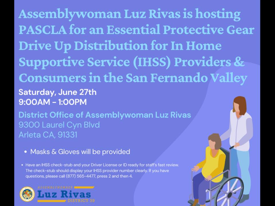 IHSS Providers - Assembleywoman Luz Rivas has free PPE