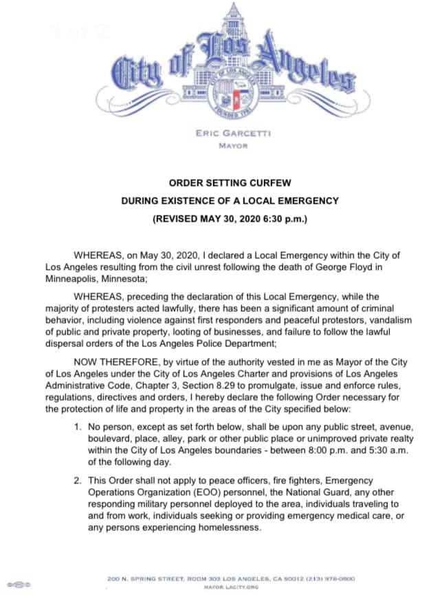 STNC - Mayor Garcetti Issued Citywide Curfew Order