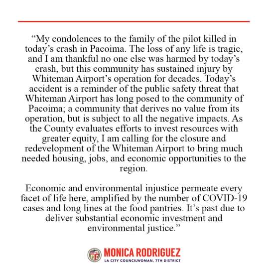 Statement in Response to the Plane Crash in Pacoima 