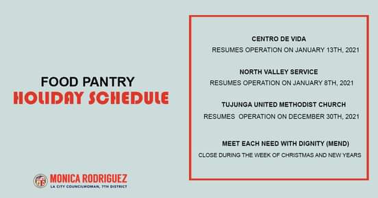 Food Pantries in CD7 will have Temporary Closures during the Holiday Season 