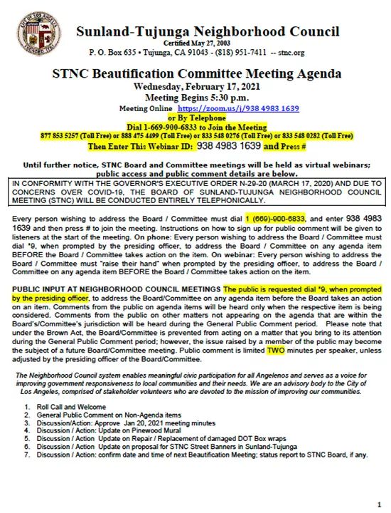 STNC Beautification Committee Meeting 
