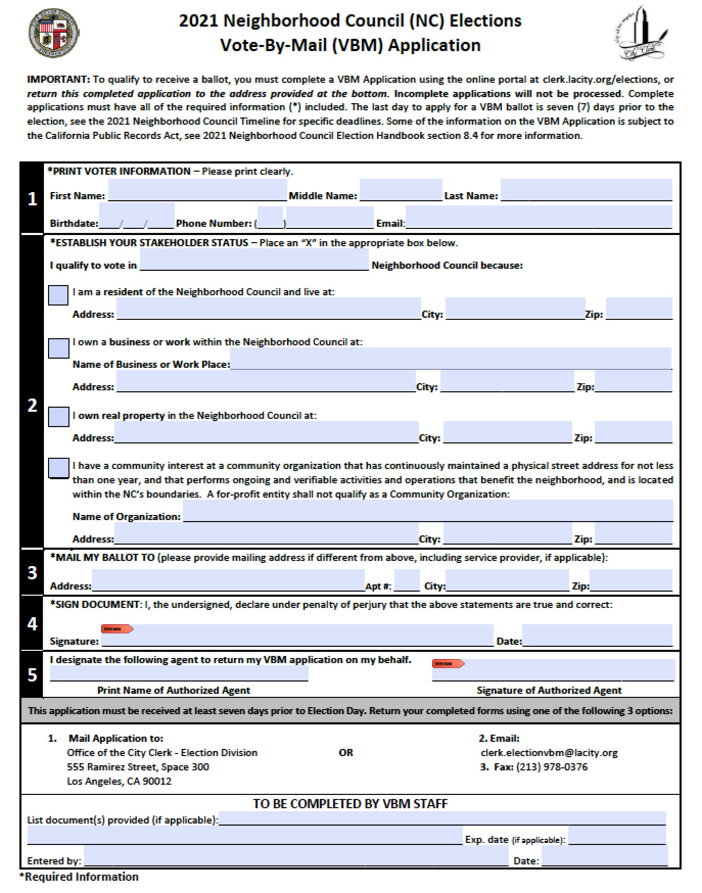 Vote By Mail Application Form and Instructions 