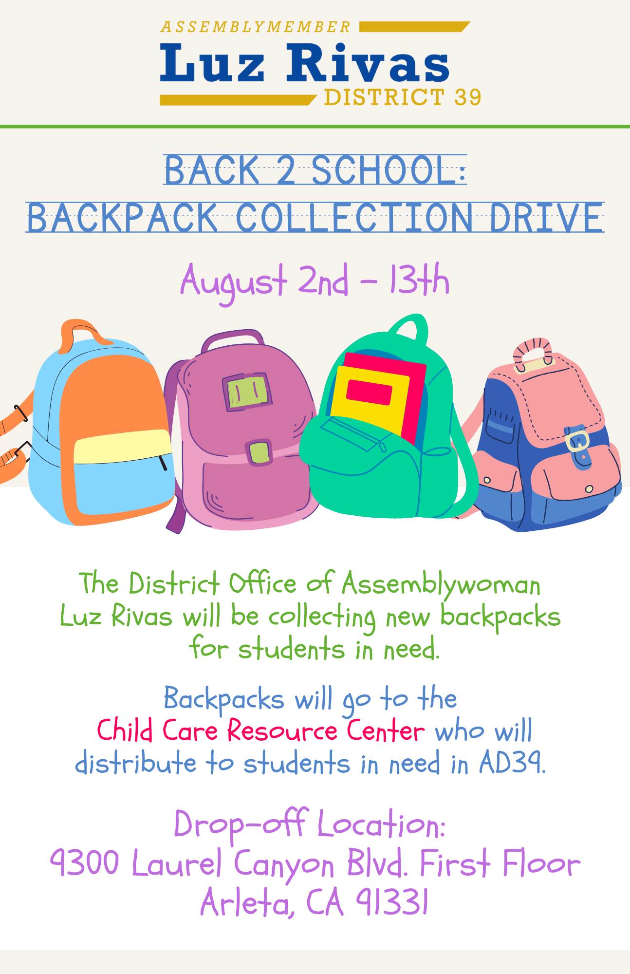 Backpack Collection Drive 