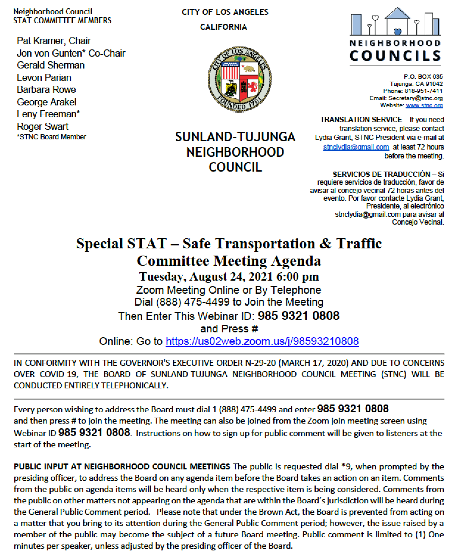 Traffic & Transportation in Sunland-Tujunga Meeting