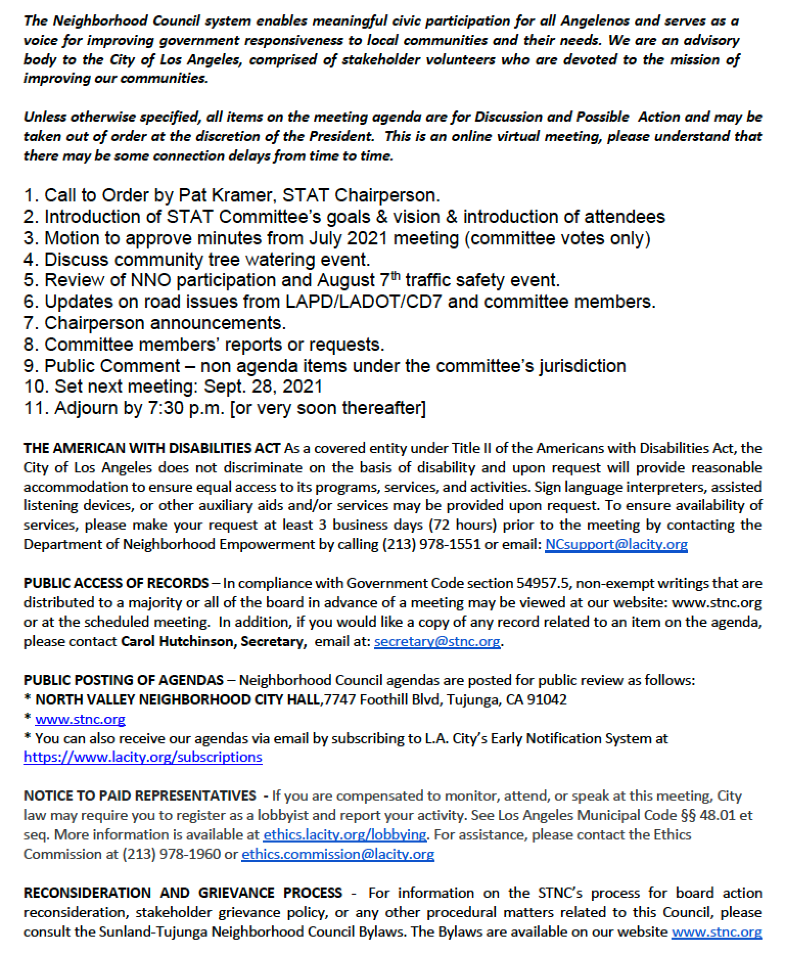 Traffic & Transportation in Sunland-Tujunga Meeting