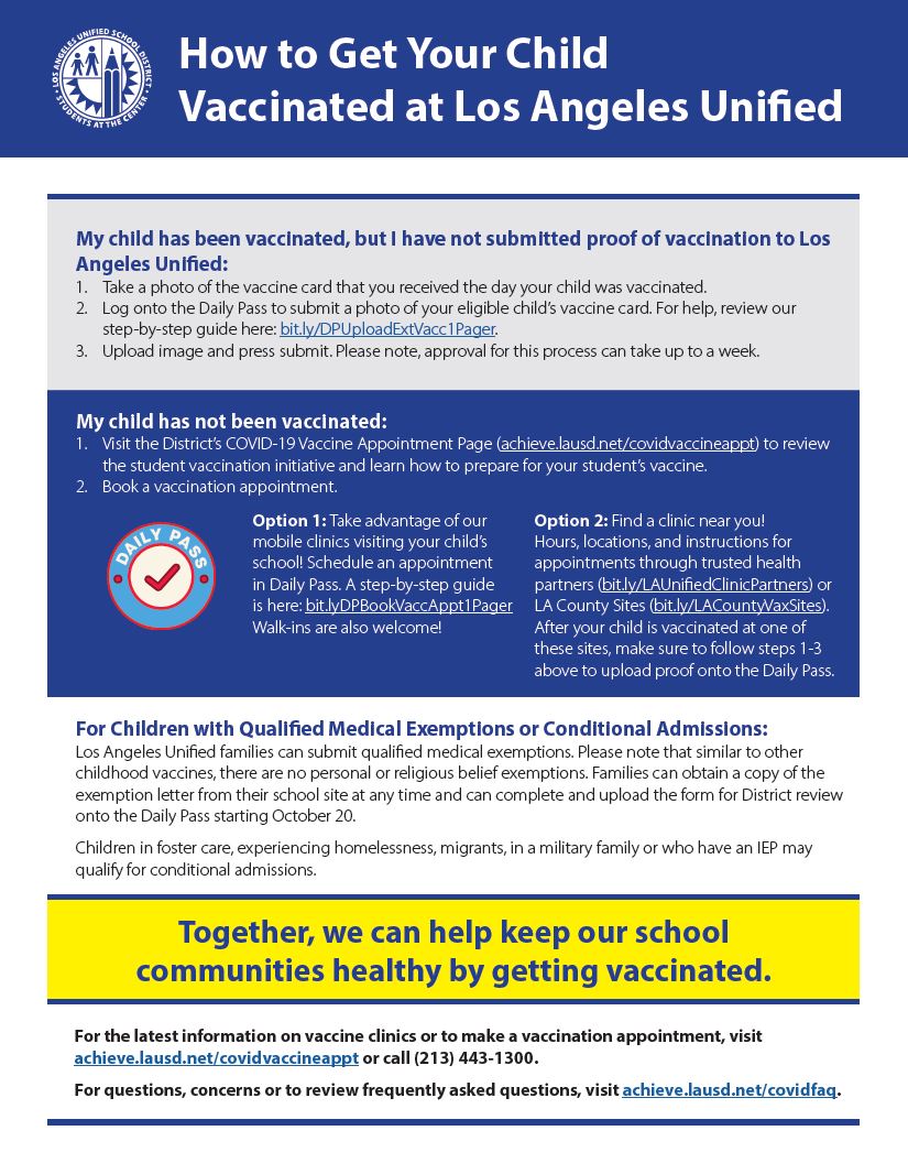Student Vaccinations Los Angeles Unified School District