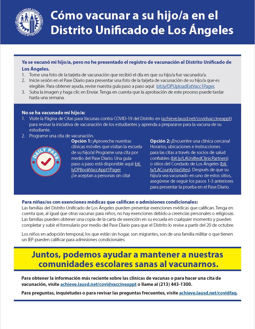 Student Vaccinations Los Angeles Unified School District
