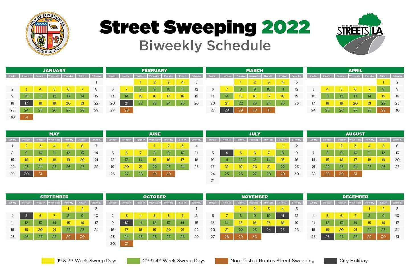 2022 Street Sweeping BiWeekly Calendar