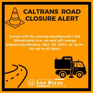 Closing the Westbound I-210 Wheatland Ave