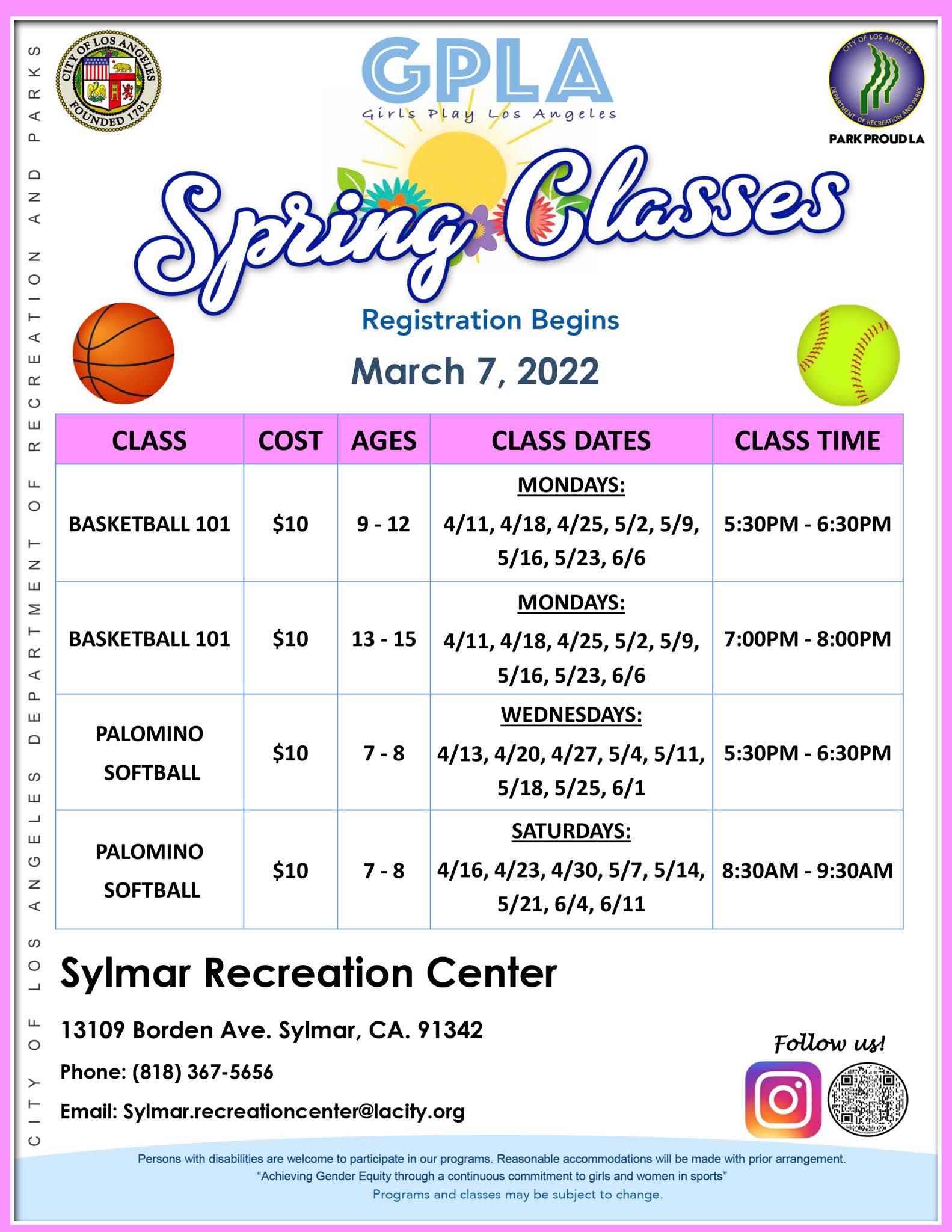 Sylmar Recreation Center Announces its Spring Sports Program for this