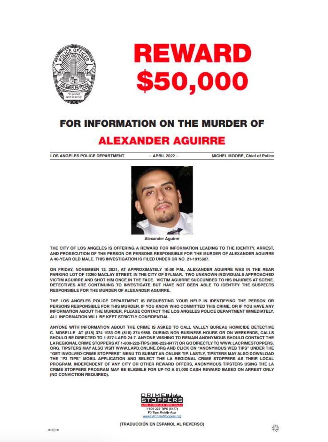 Joined LAPD Mission Station to Announce a $50,000 Reward