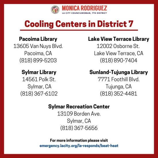 CD7’s Designated Cooling Center will remain Open from 10 am – 9 pm Until Thursday