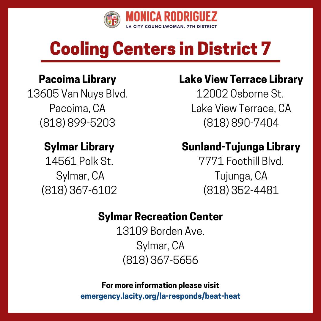 CD7’s Designated Cooling Center will remain Open from 10 am – 9 pm Until Thursday
