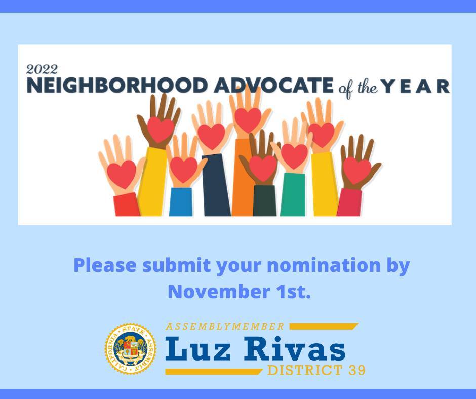 Submit your Nominee for AD39’s Neighborhood Advocate of the Year