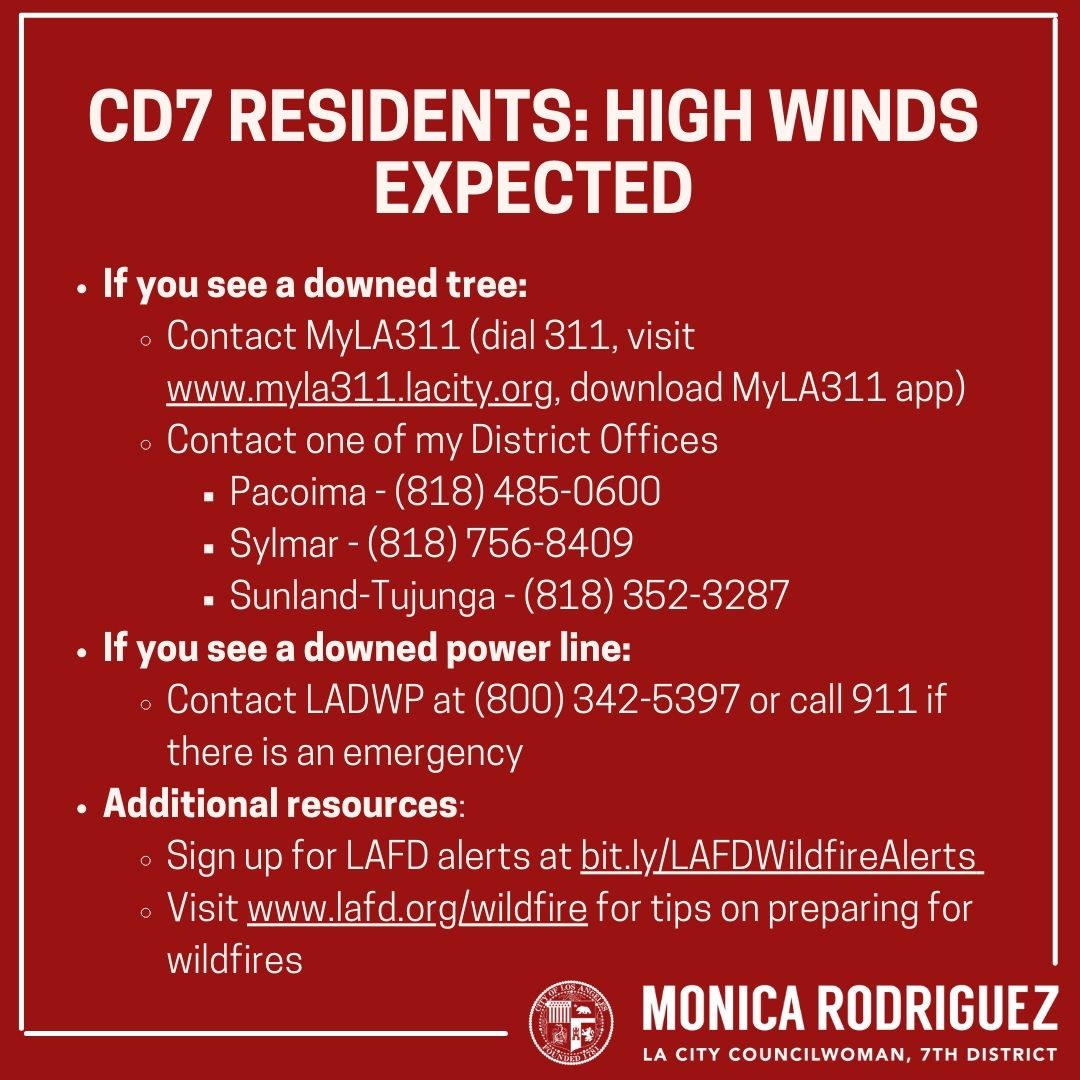 High Winds are Expected in Parts of Council District 7