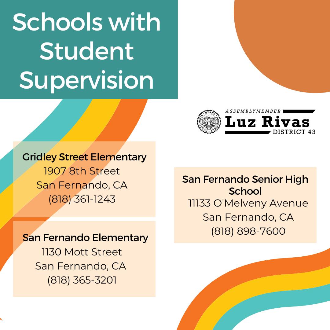 Student Supervision will be Provided at Select Elementary