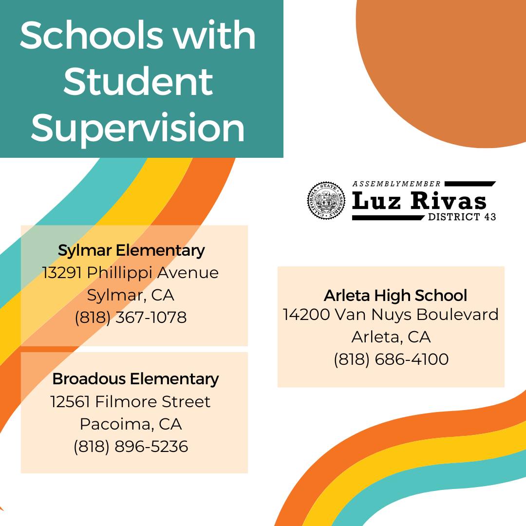 Student Supervision will be Provided at Select Elementary