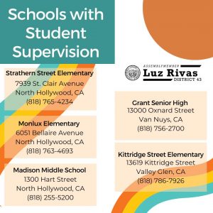 Student Supervision will be Provided at Select Elementary
