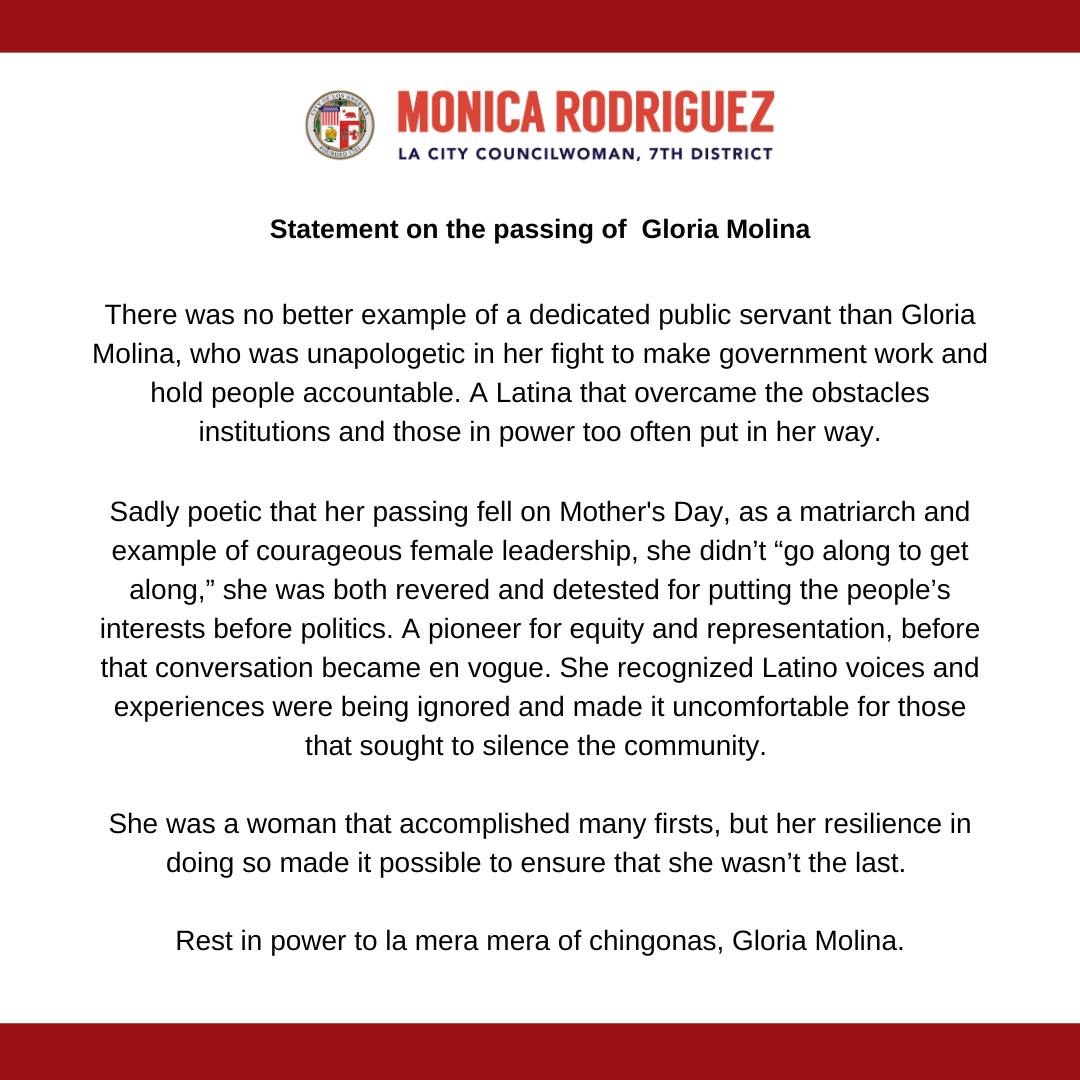 Statement on the Passing of Gloria Molina