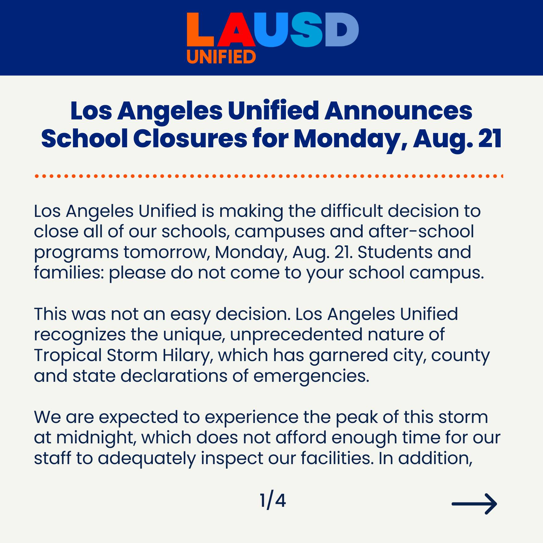 Los Angeles Unified School District will be Closing Schools