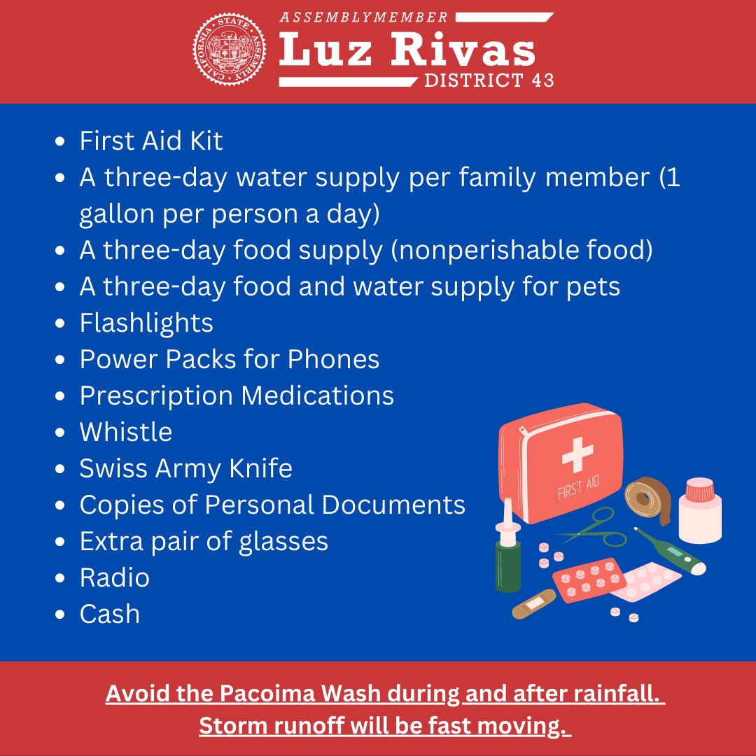 From Assemblymember Luz Rivas Desk - Make Sure you are Ready for a Flood Emergency